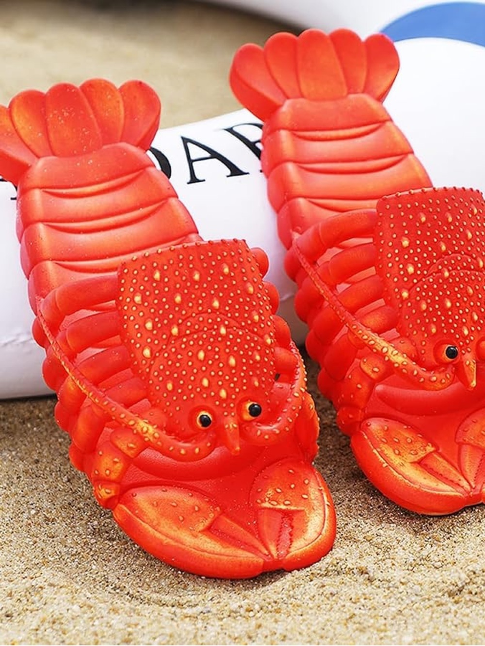 Novelty Lobster Sandals - Bright Red Beach Slides